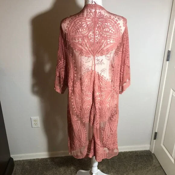 🌸 Vintage Inspired Terracotta Lace Duster Kimono | Boho Luxe Layering Piece - Picture 7 of 13